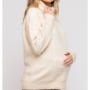 Pinkblush Cream Checkered Turtleneck Sweater